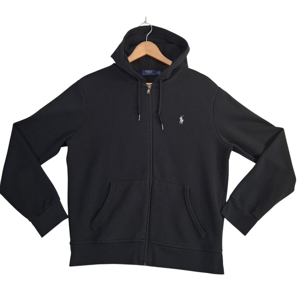 Polo Ralph Lauren Mens Black Double Knit Full Zip Hoodie Sweatshirt Size M